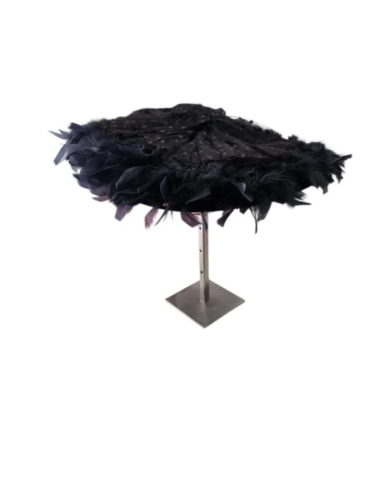 Vintage Black Feather Trim Wide Brim Costume Hat Fascinator Gothic Burlesque main image 8